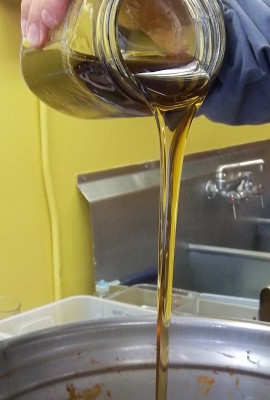 Agave nectar going into blender at Chicaoji Central.